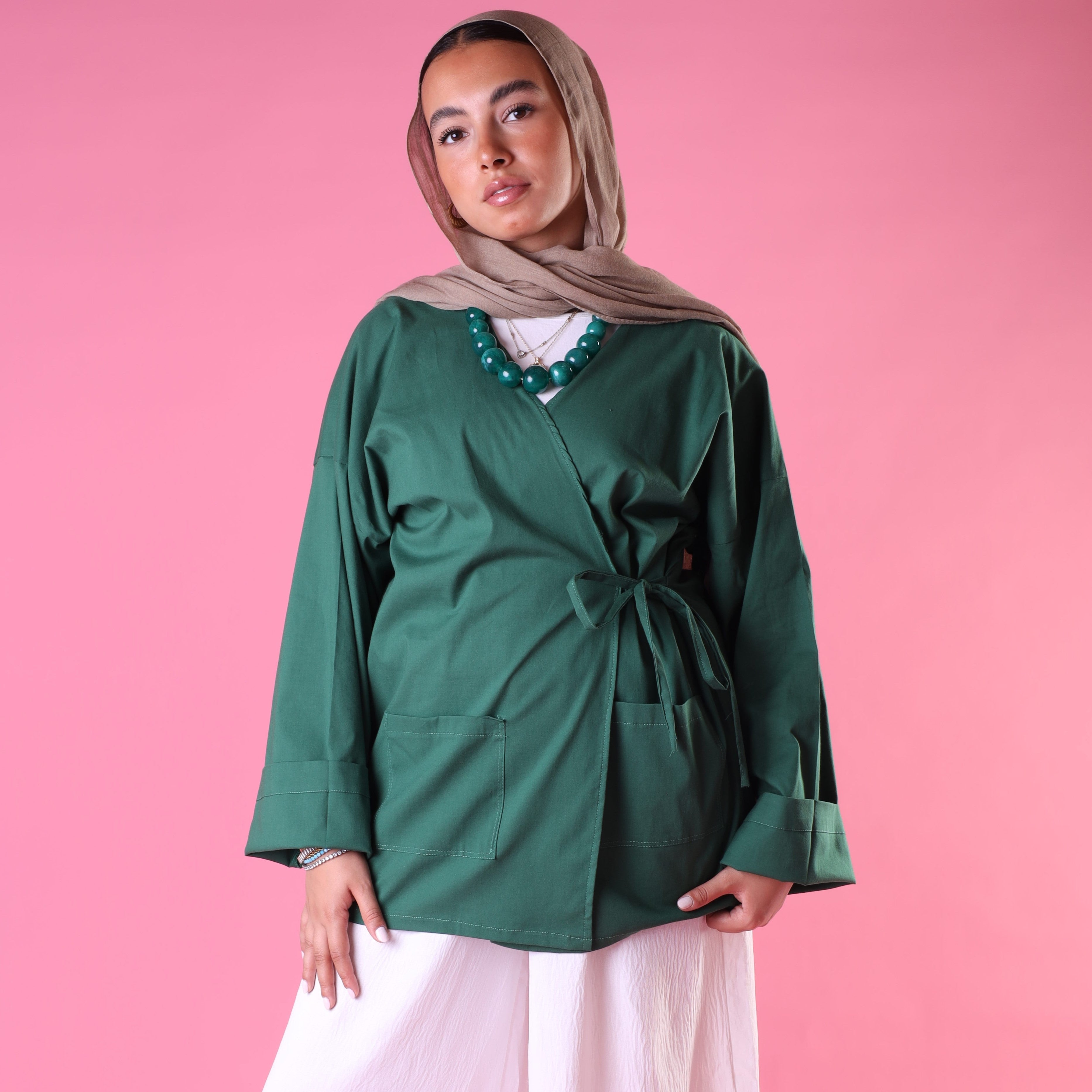 Tied Up Wrap Blouse In Green