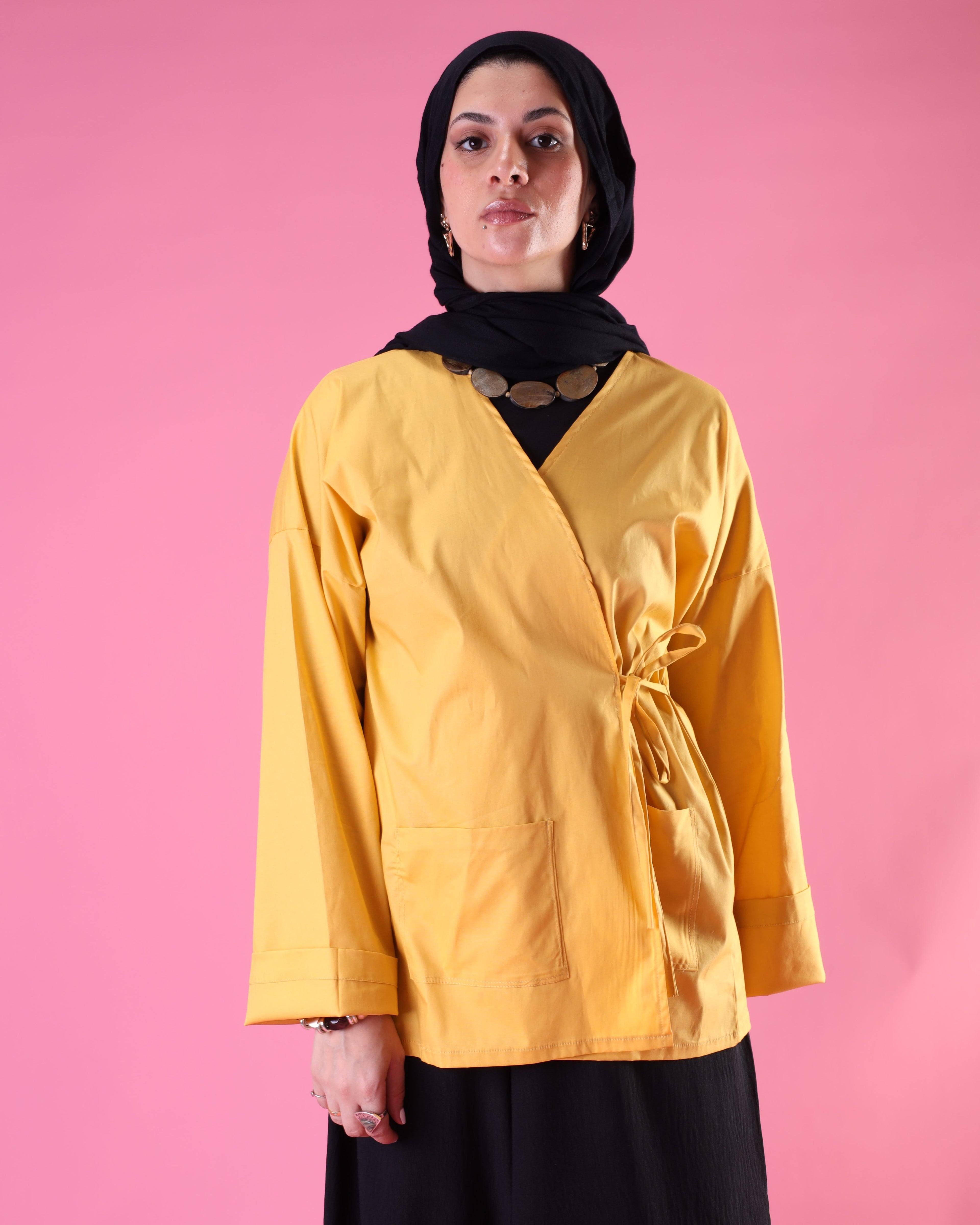 Tied Up Wrap Blouse In Yellow
