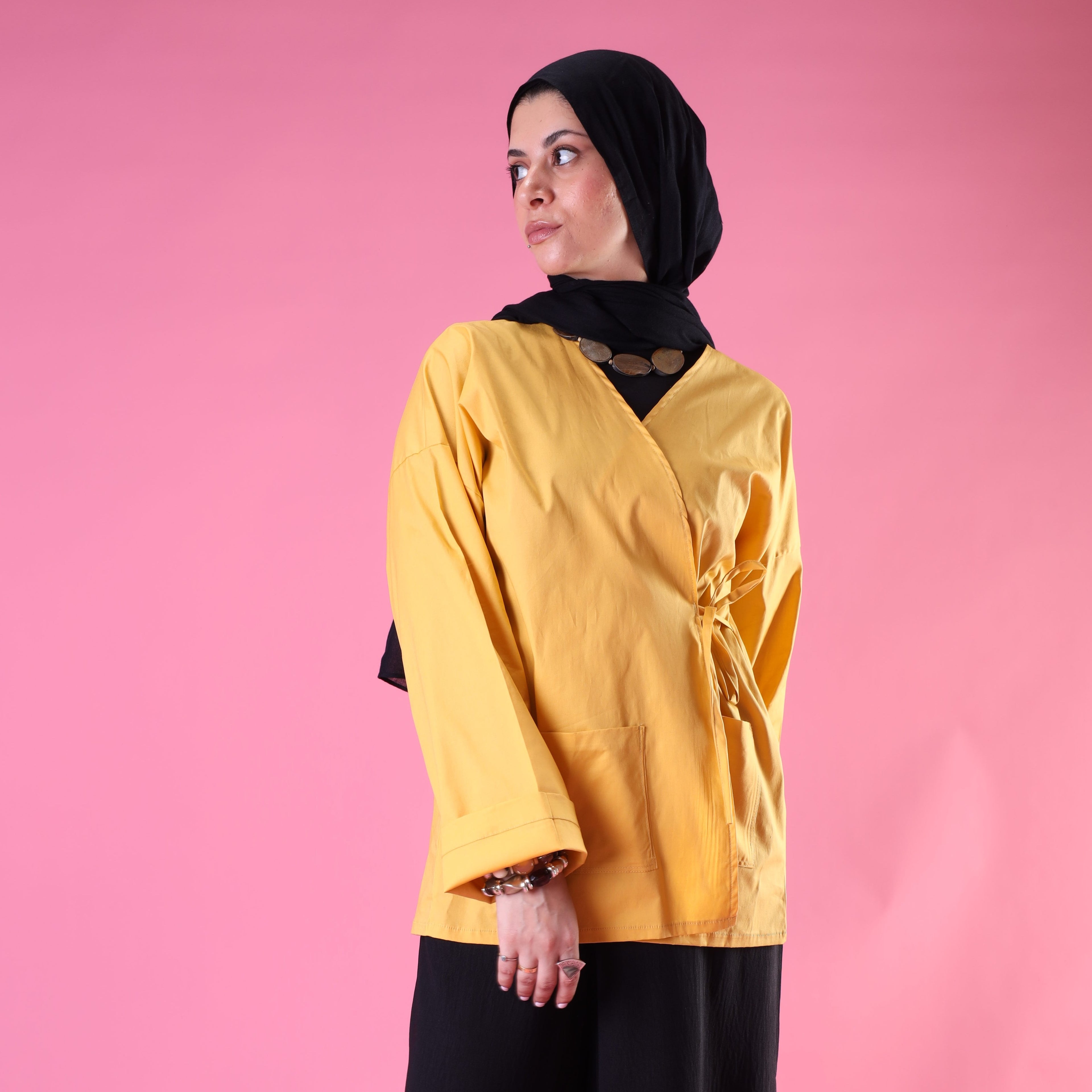 Tied Up Wrap Blouse In Yellow