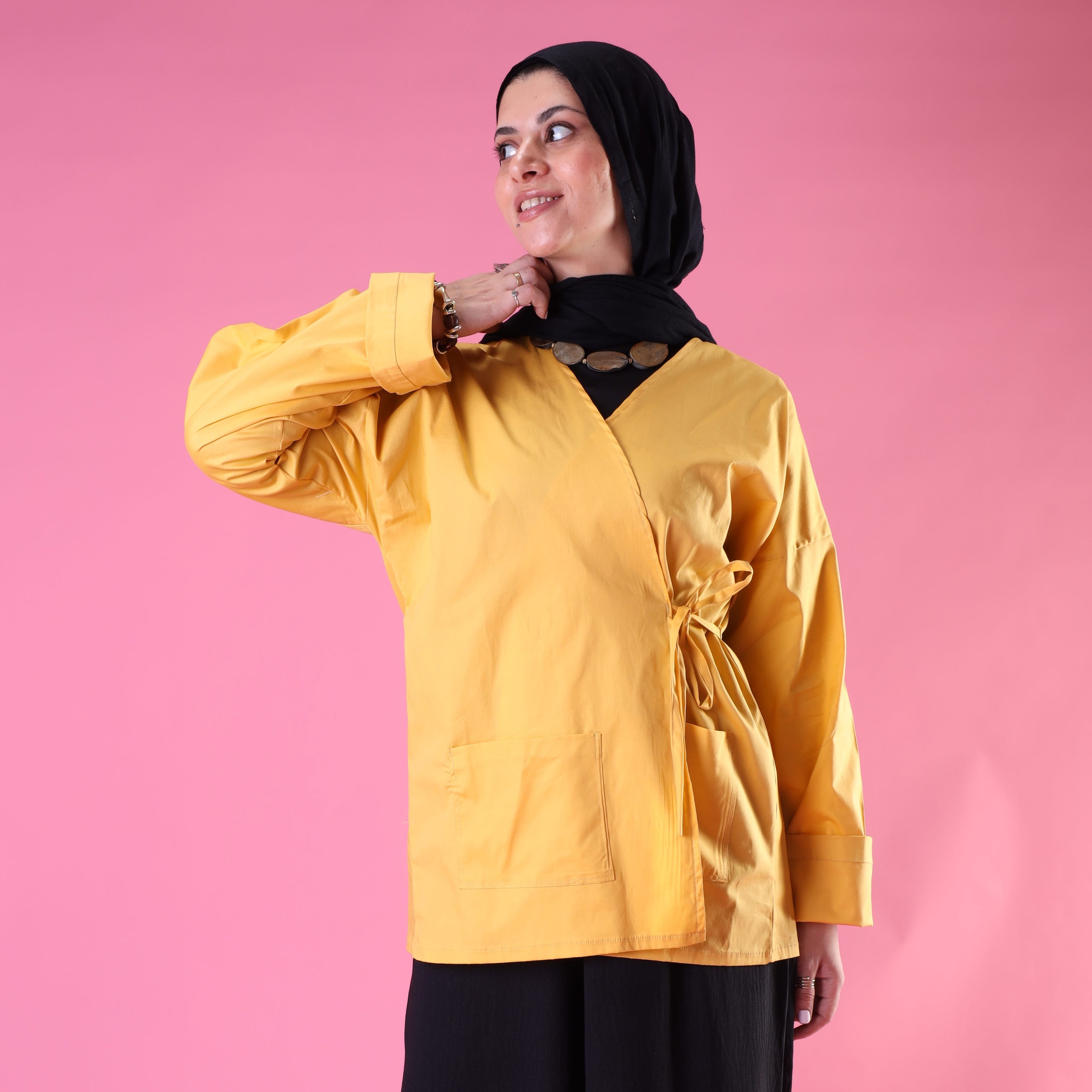 Tied Up Wrap Blouse In Yellow