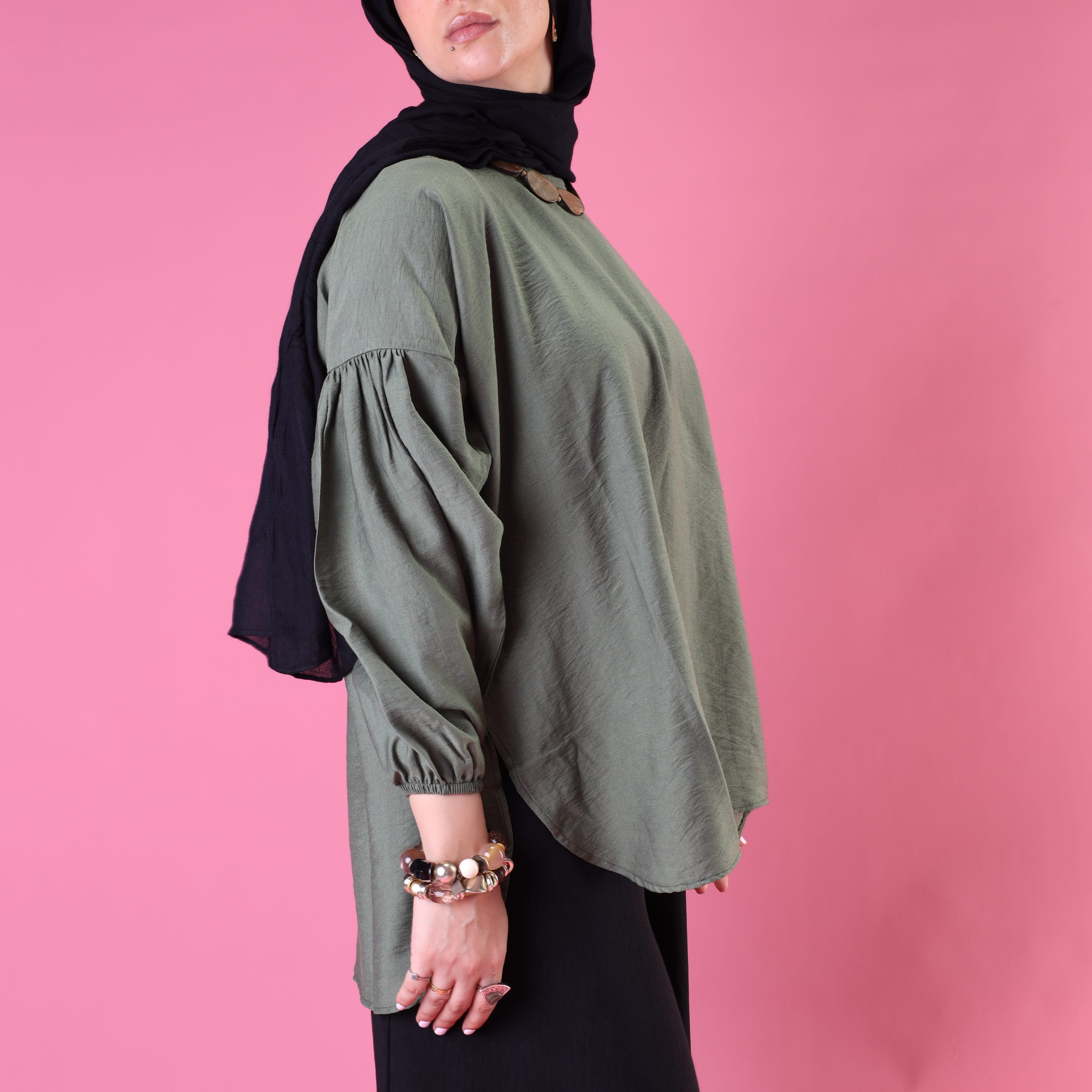 Softline Ruffle Blouse in Olive