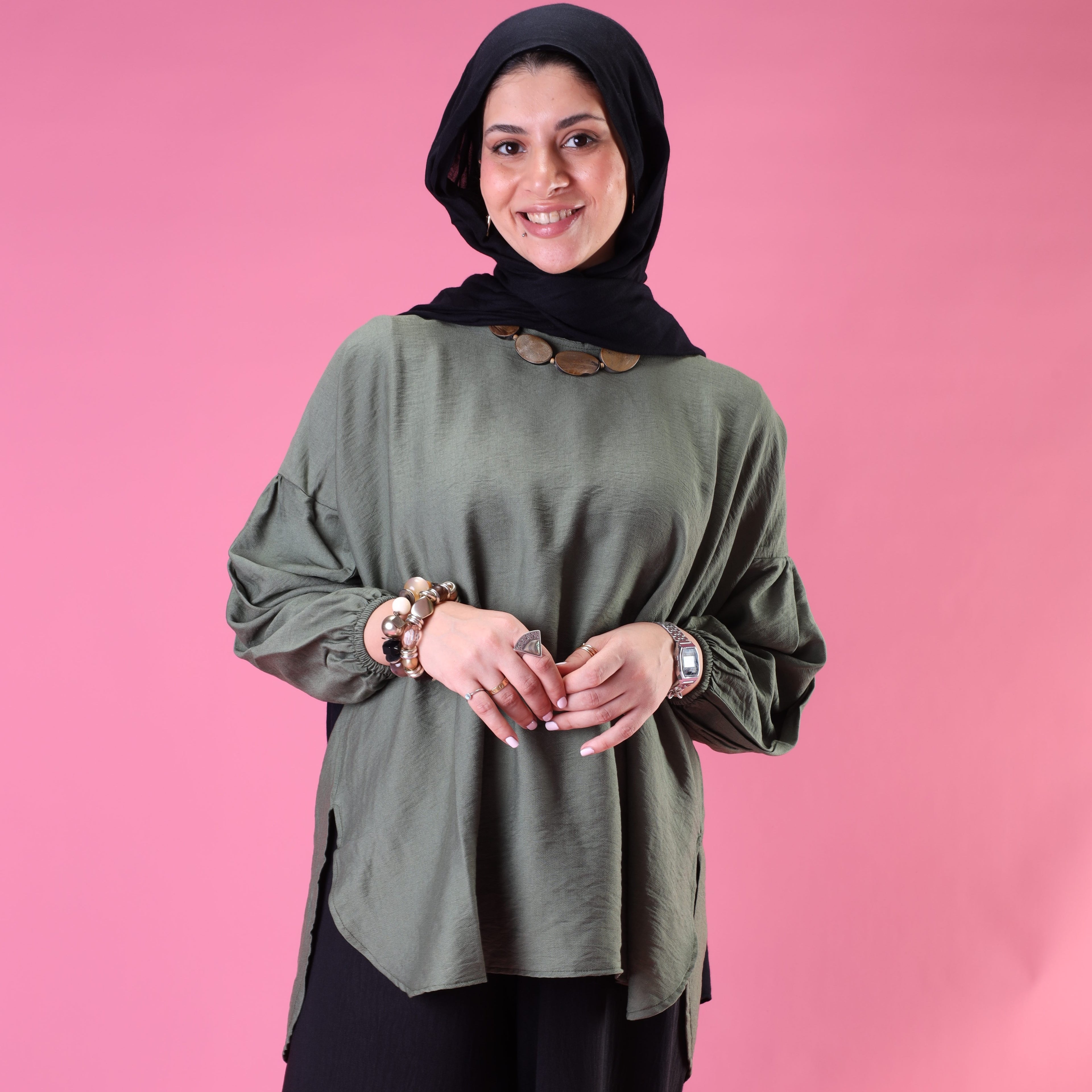Softline Ruffle Blouse in Olive