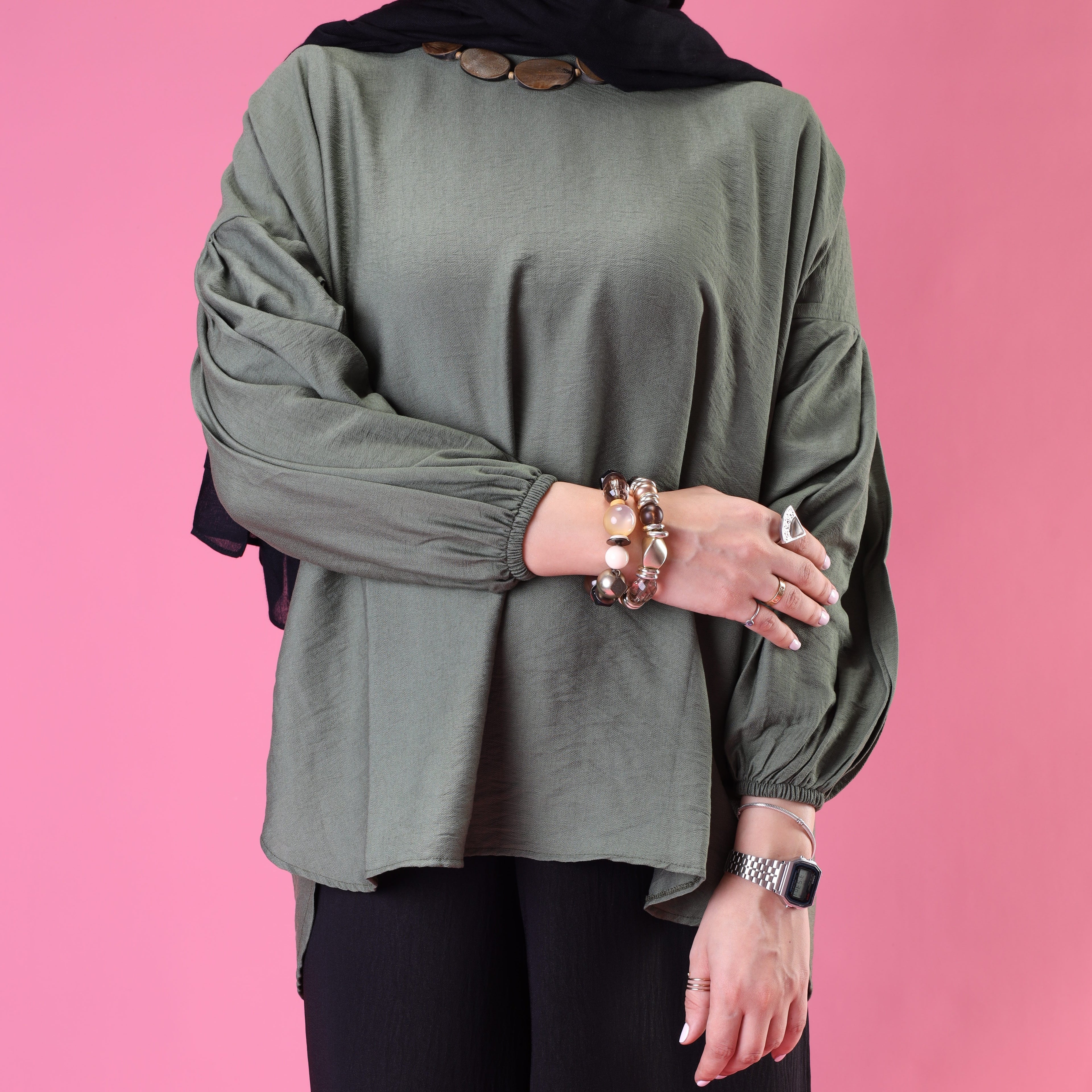 Softline Ruffle Blouse in Olive