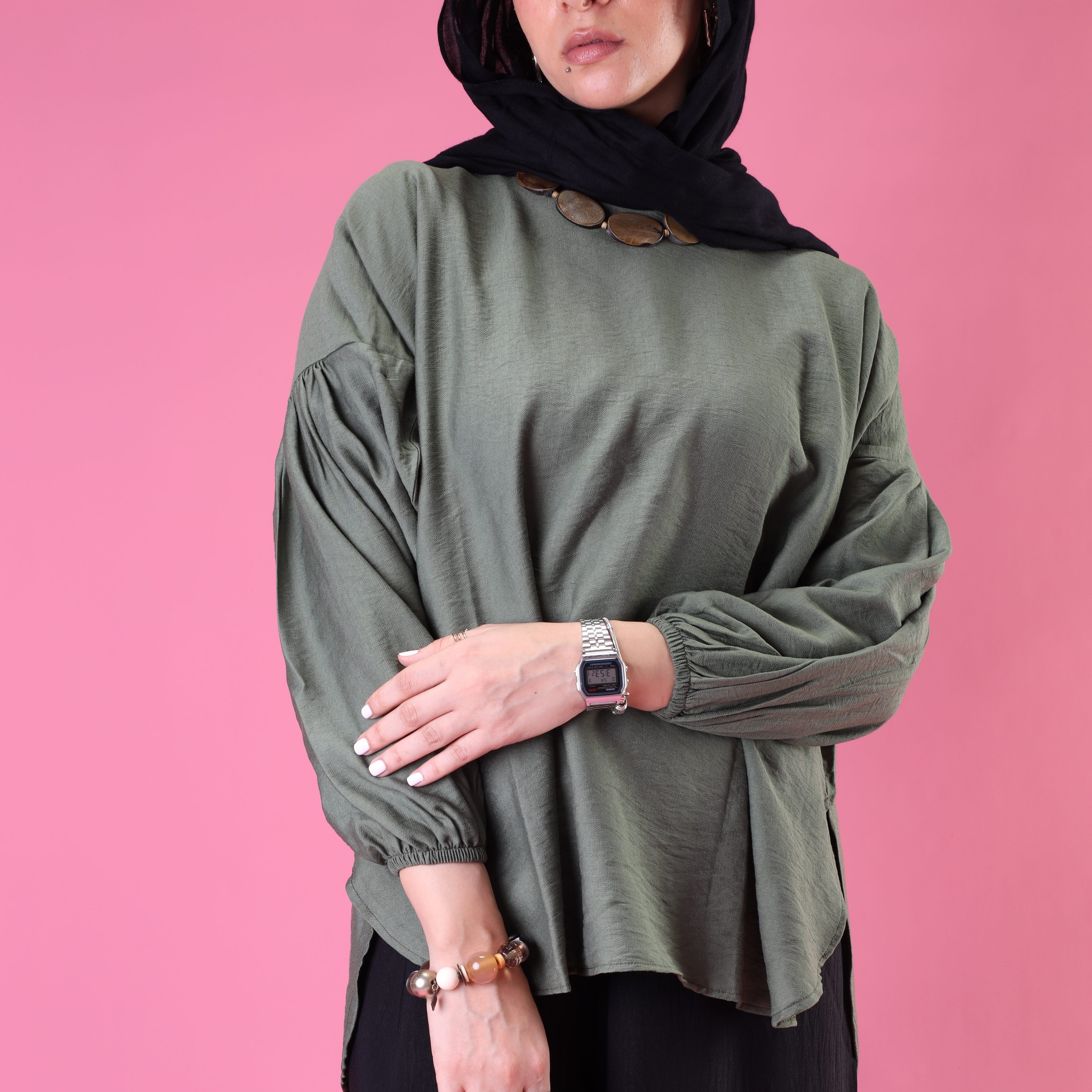 Softline Ruffle Blouse in Olive