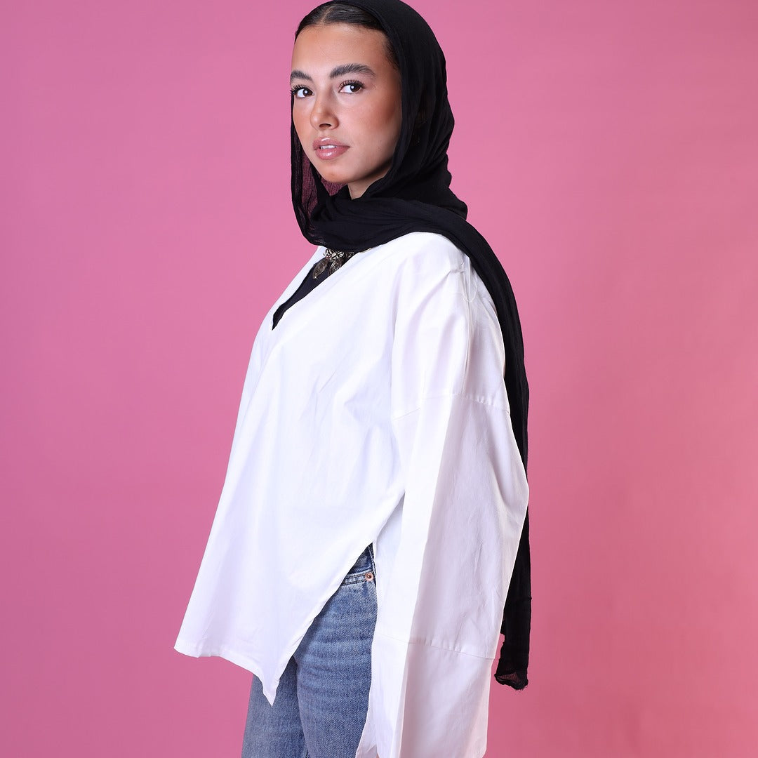 V-Cut Neck Top In White
