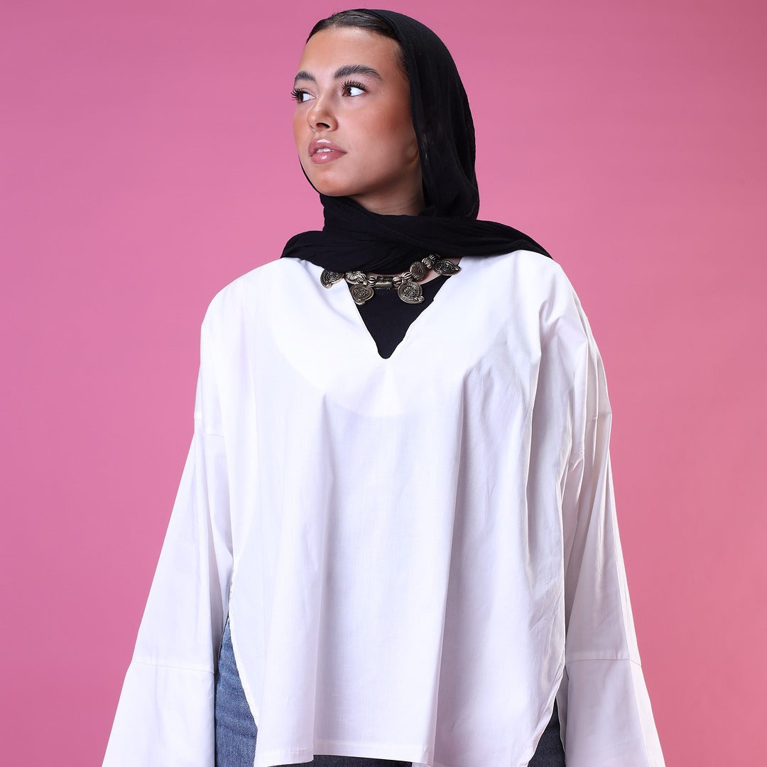 V-Cut Neck Top In White