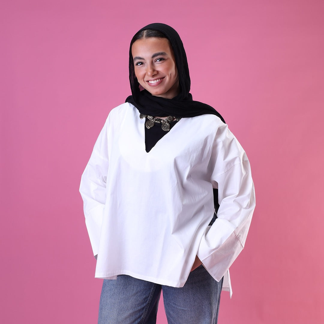 V-Cut Neck Top In White