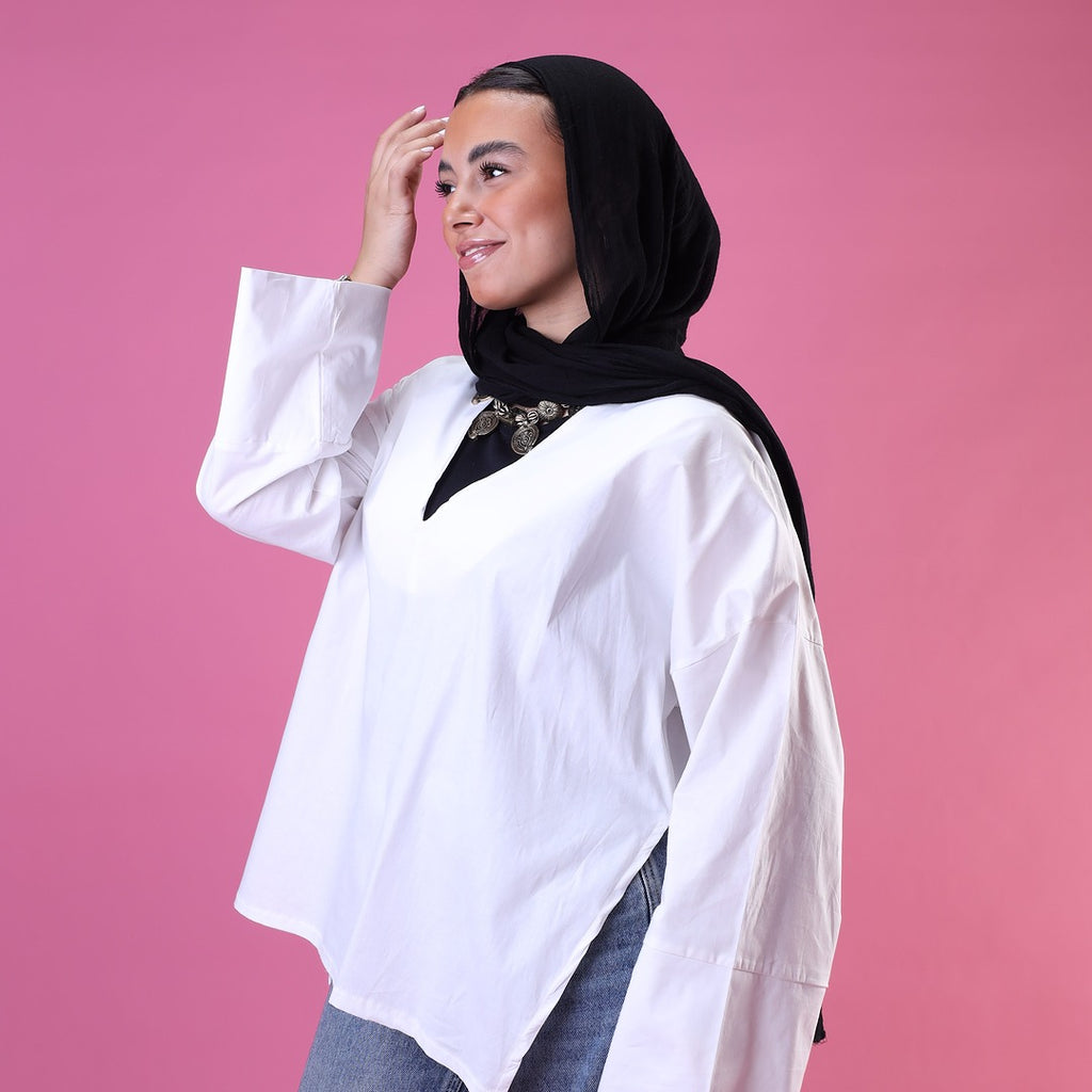 V-Cut Neck Top In White