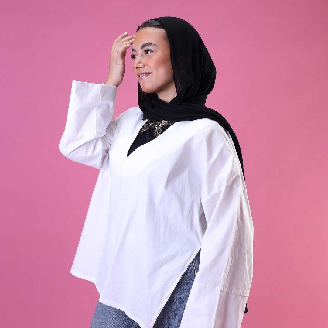 V-Cut Neck Top In White