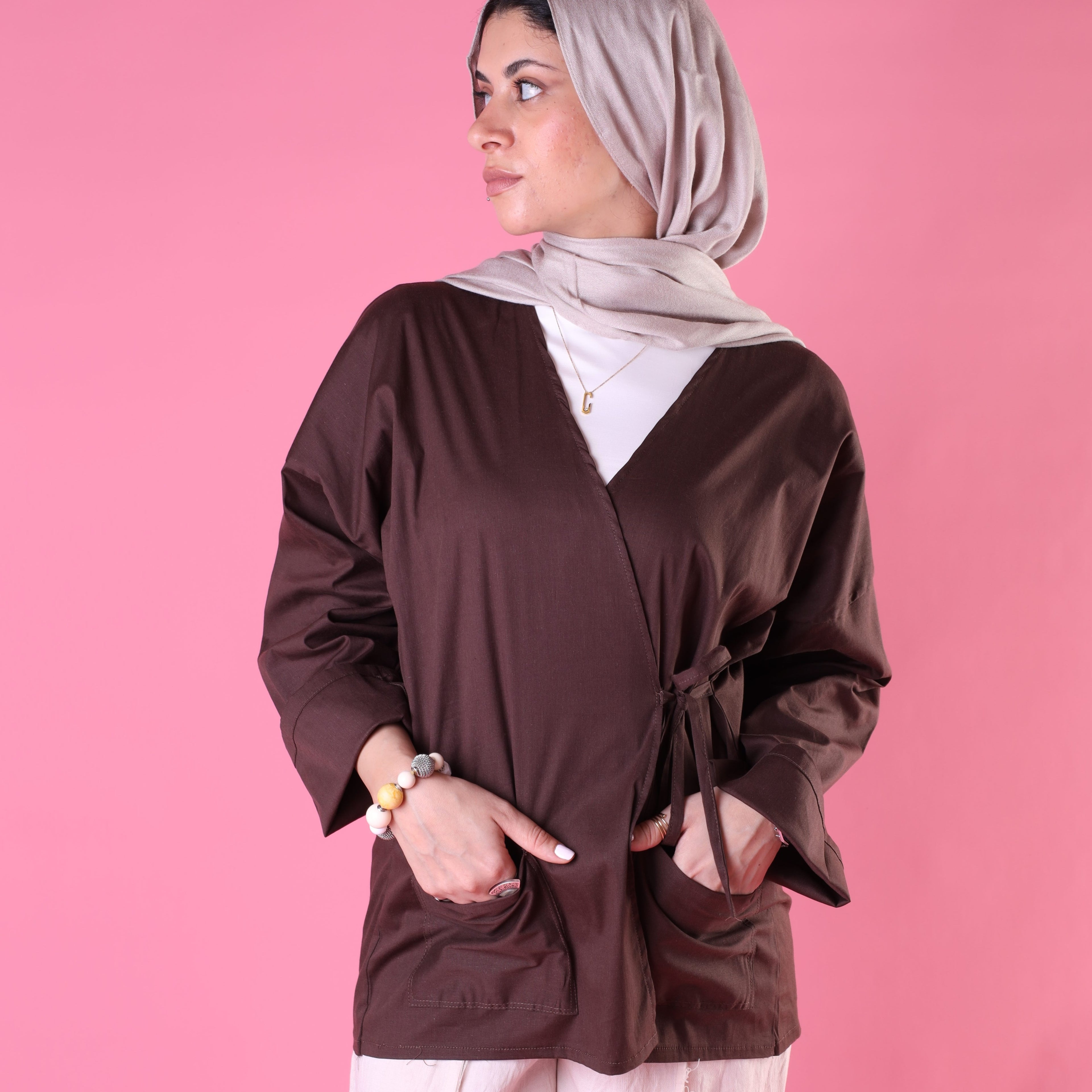 Tied Up Wrap Blouse In Brown