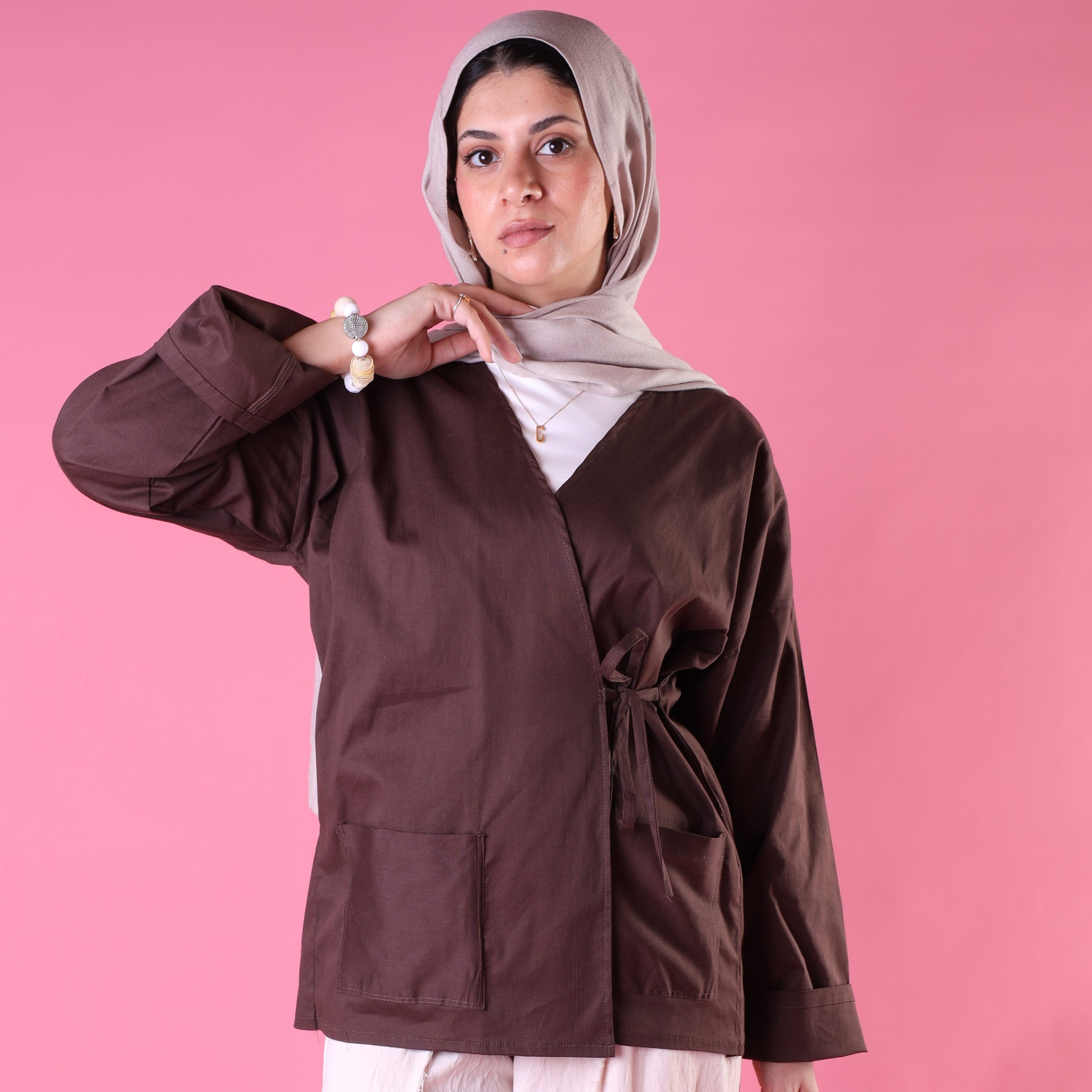 Tied Up Wrap Blouse In Brown
