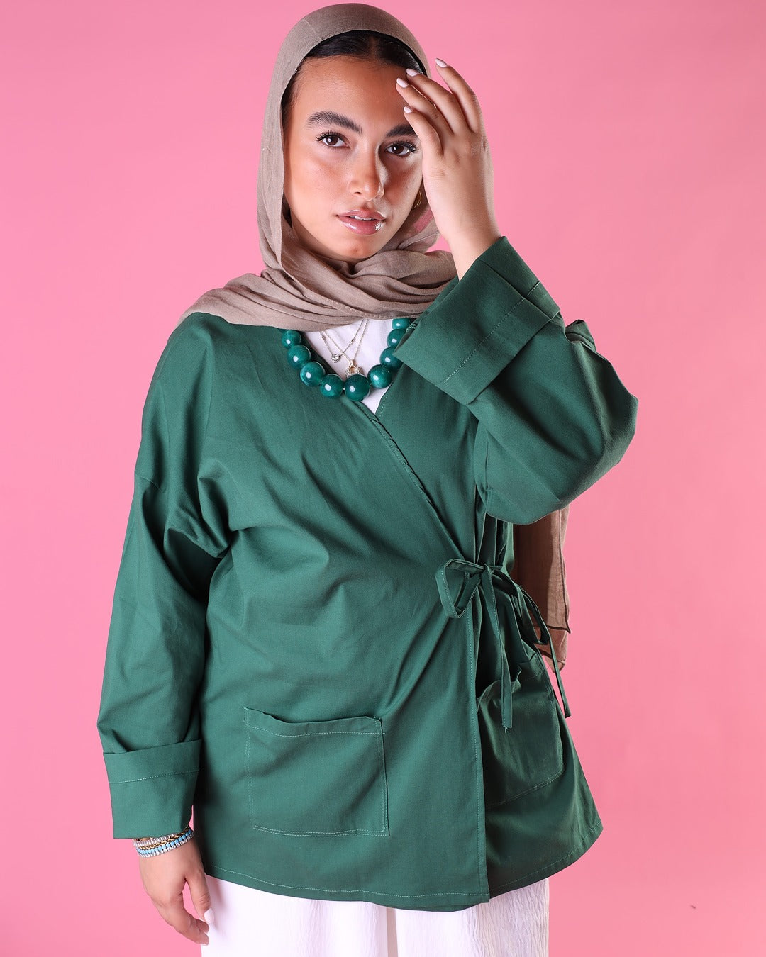Tied Up Wrap Blouse In Green
